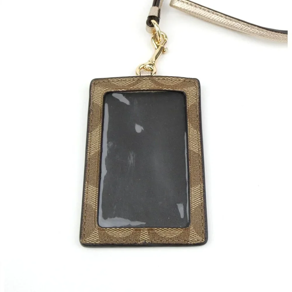 Coach Signature Khaki Brown ID Lanyard Card Holder‎